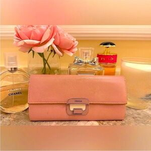 Prada Saffiano Leather Pink Continental Long Wallet Authentic